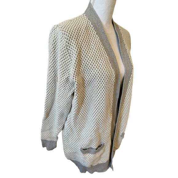 LL Bean Cotton Organic Cotton Cocoon Cardigan Sweater Gray Cream XL - Picture 3 of 6
